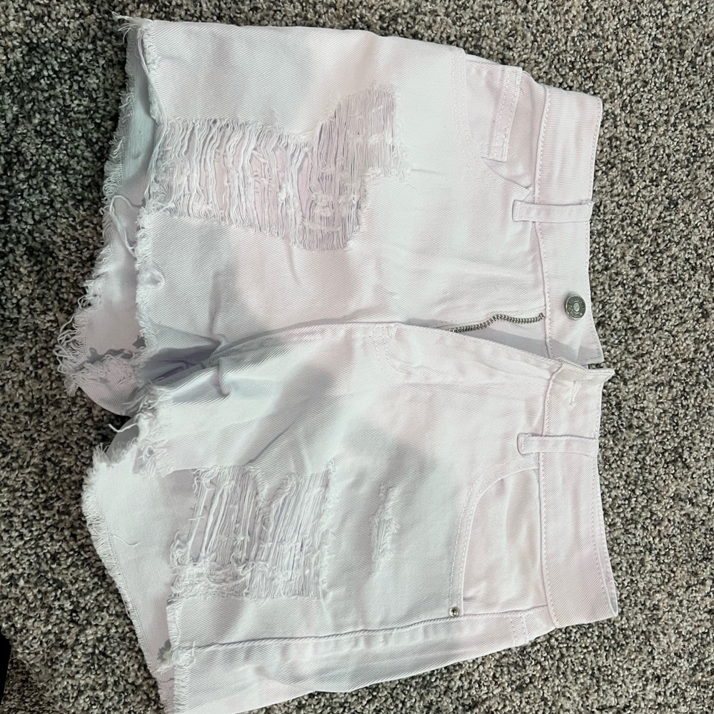 White Distressed Denim Shorts